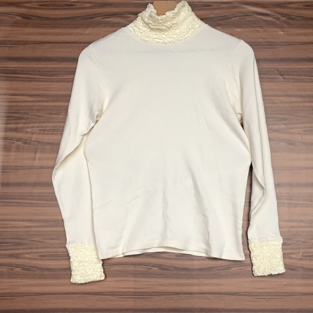 Cream top with velvet cuffs and turtleneck